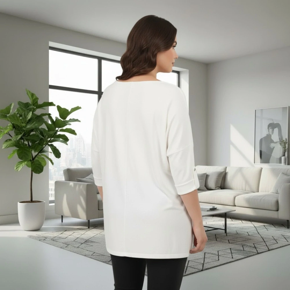 Dámský bílý delší svetr uni velikost L-3XL T1274