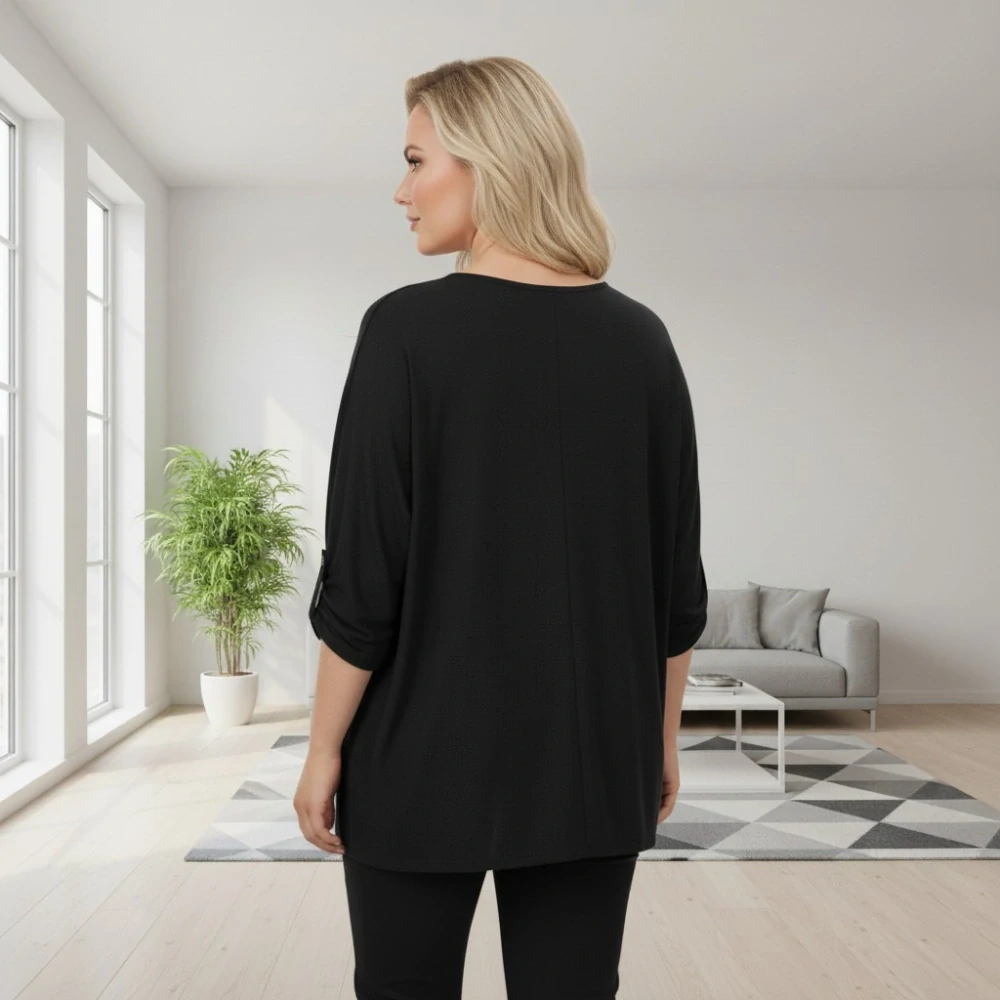 Dámský černý delší svetr uni velikost L-3XL T1275