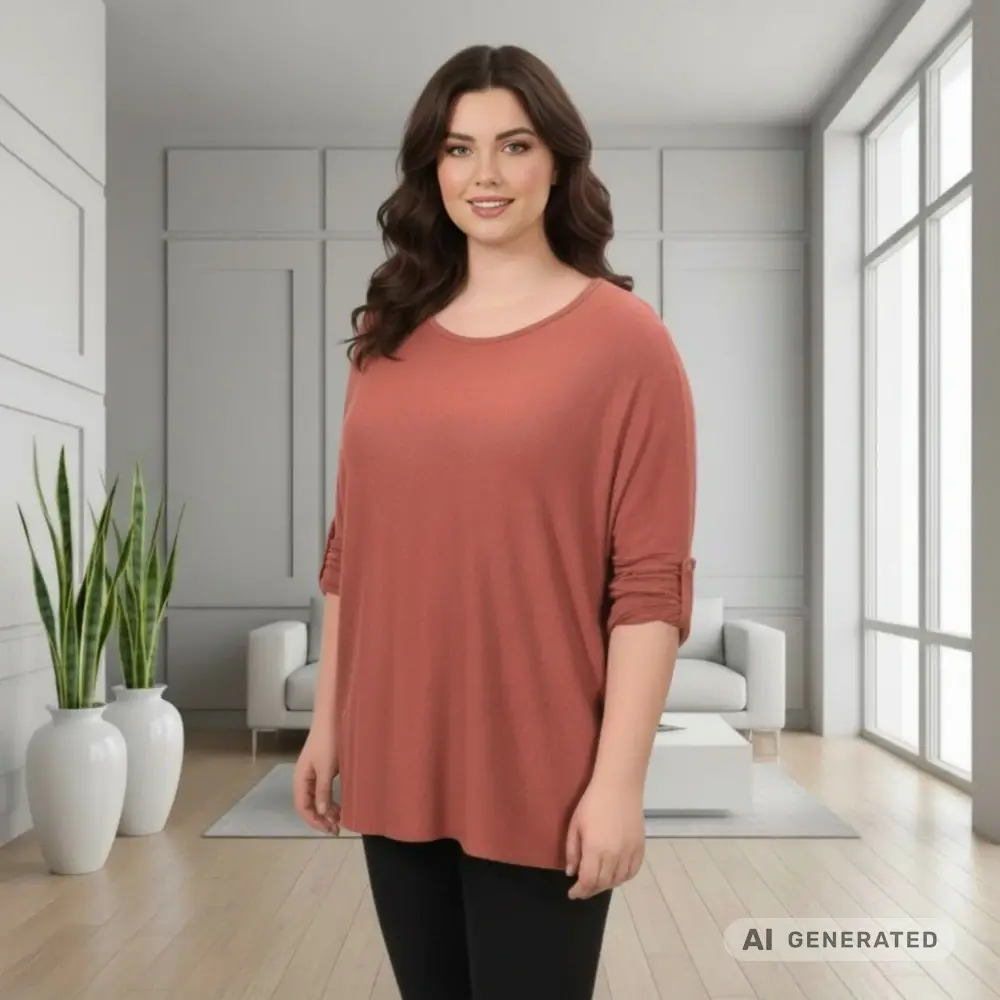 Dámský rezavá delší svetr uni velikost L-3XL T1278