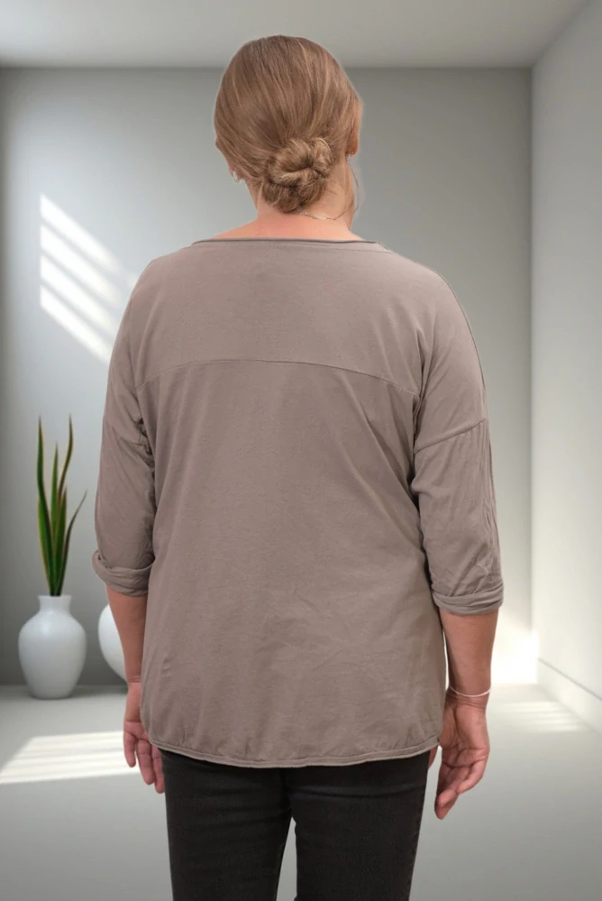 Dámské hnědé triko s dlouhým rukávem Anita Moda uni velikost L - XXL U1299