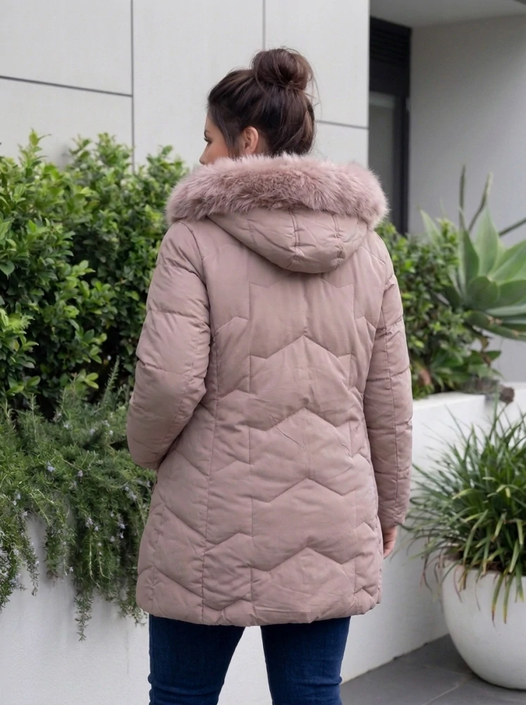 Dámský béžový elegantní zimní kabát 701