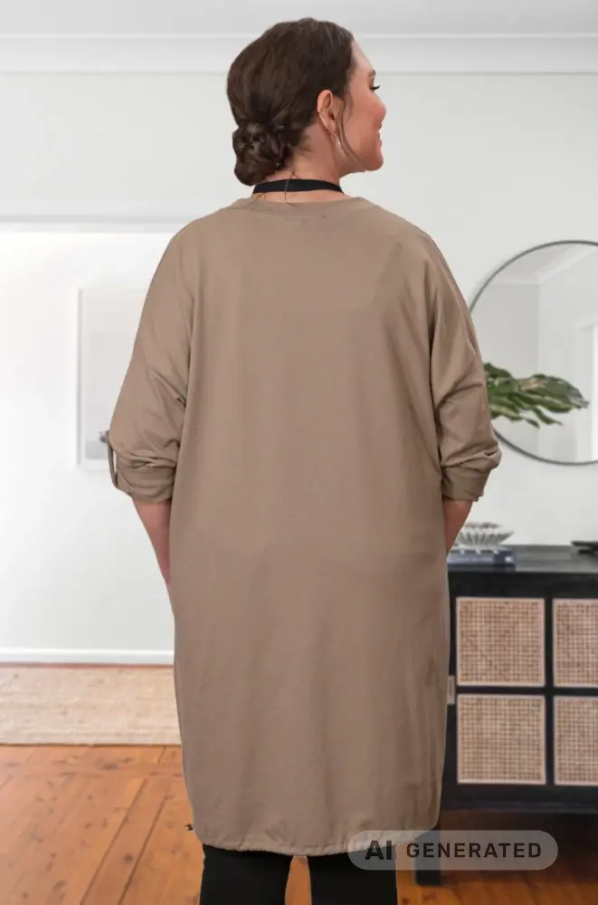 Dámské béžové mikinové maxi šaty nadměrné univerzální velikost XL-4XL T1349
