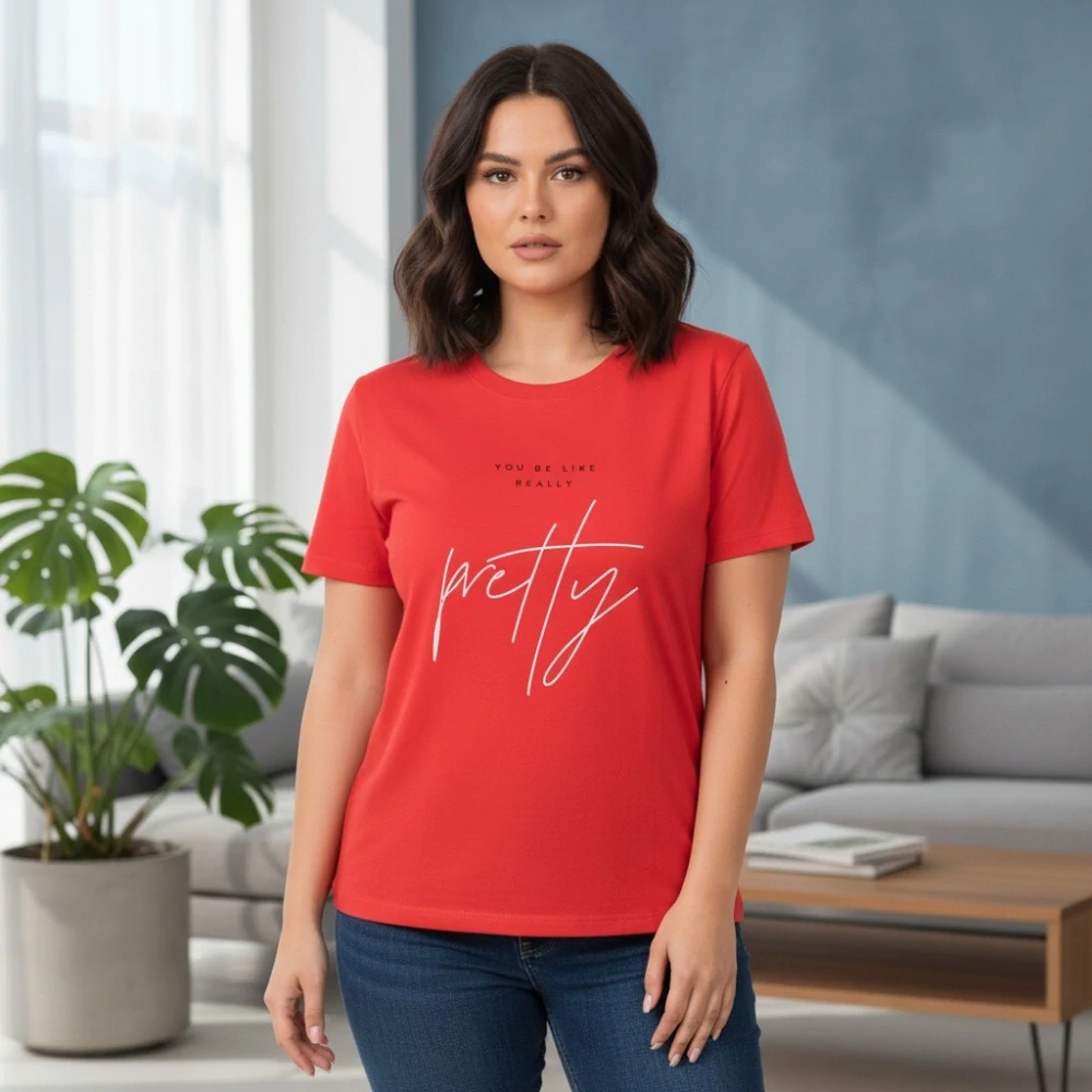 Dámské sportovní červené triko Benter s potiskem v nadměrných velikostech XL - 4XL R1529