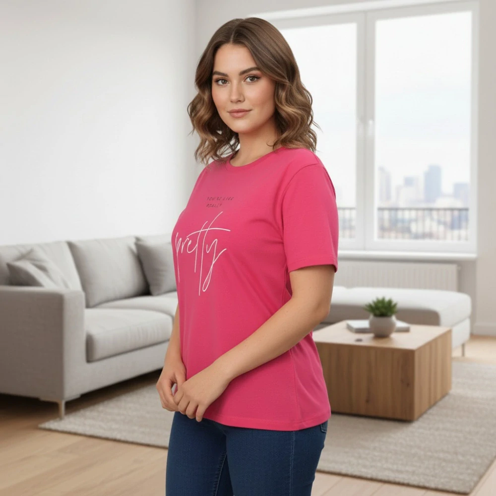Dámské sportovní růžové triko Benter s potiskem v nadměrných velikostech XL - 4XL R1531