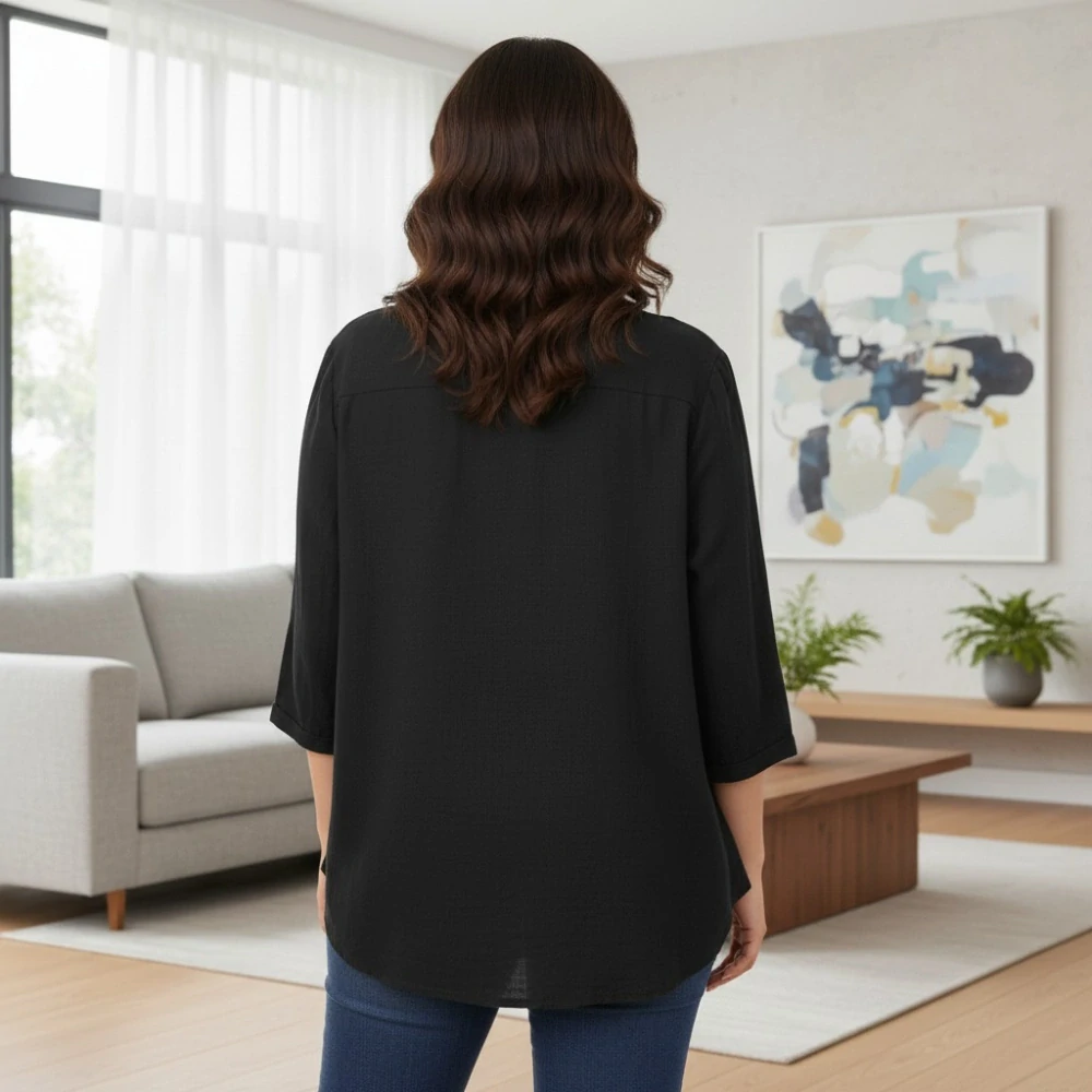 Dámská černá bavlněná košile s 3/4 rukávem uni velikost L-XXL R1565