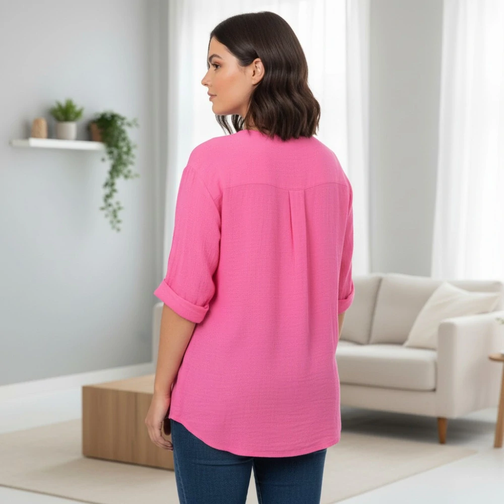 Dámská růžová bavlněná košile s 3/4 rukávem uni velikost L-XXL R1566