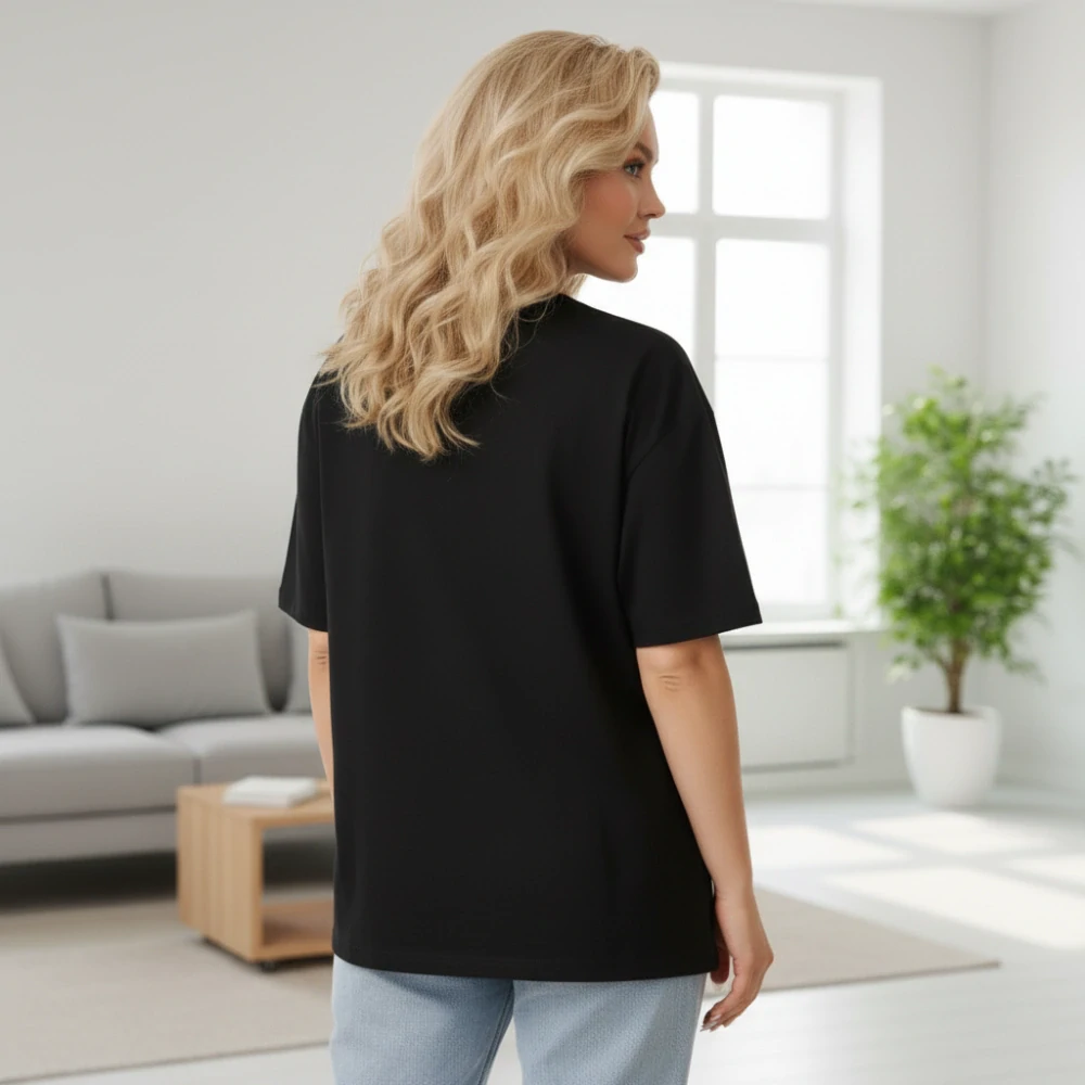 Dámské černé triko s potiskem v nadměrných velikostech XL - 4XL R1586