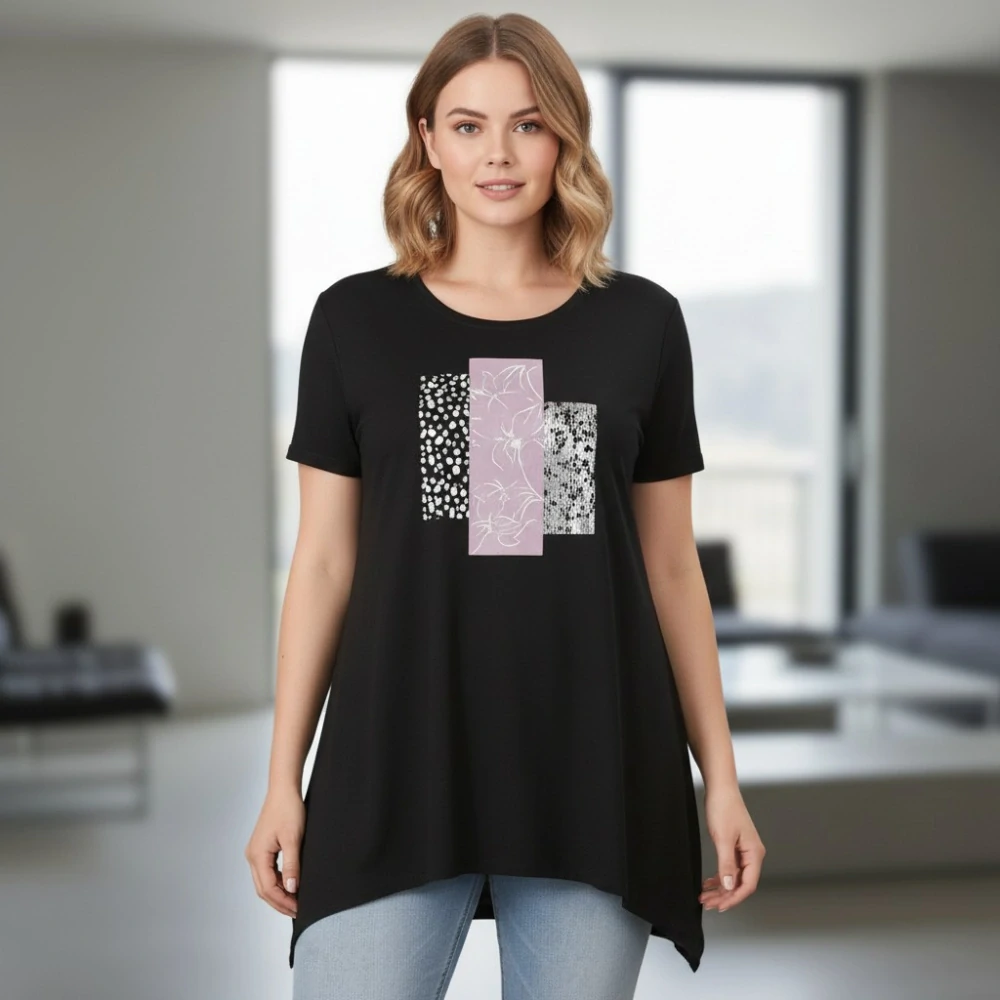 Dámské černé dlouhé elegantní triko Hebe Line R1610