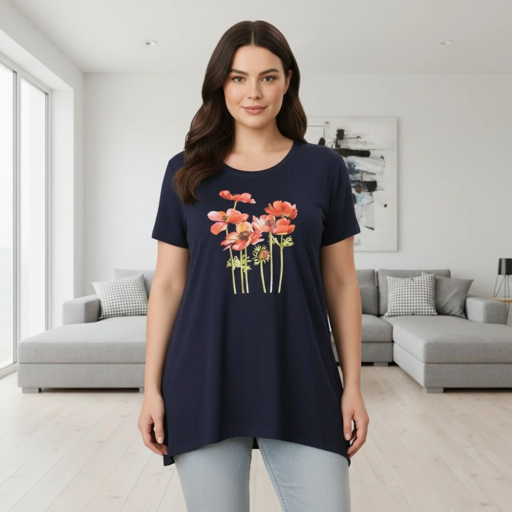 Dámské modré dlouhé elegantní triko Hebe Line R1612