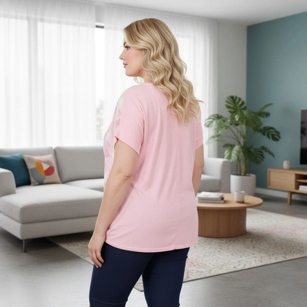 Italská móda dámské růžové triko na stažení uni velikost L - XXL P1670