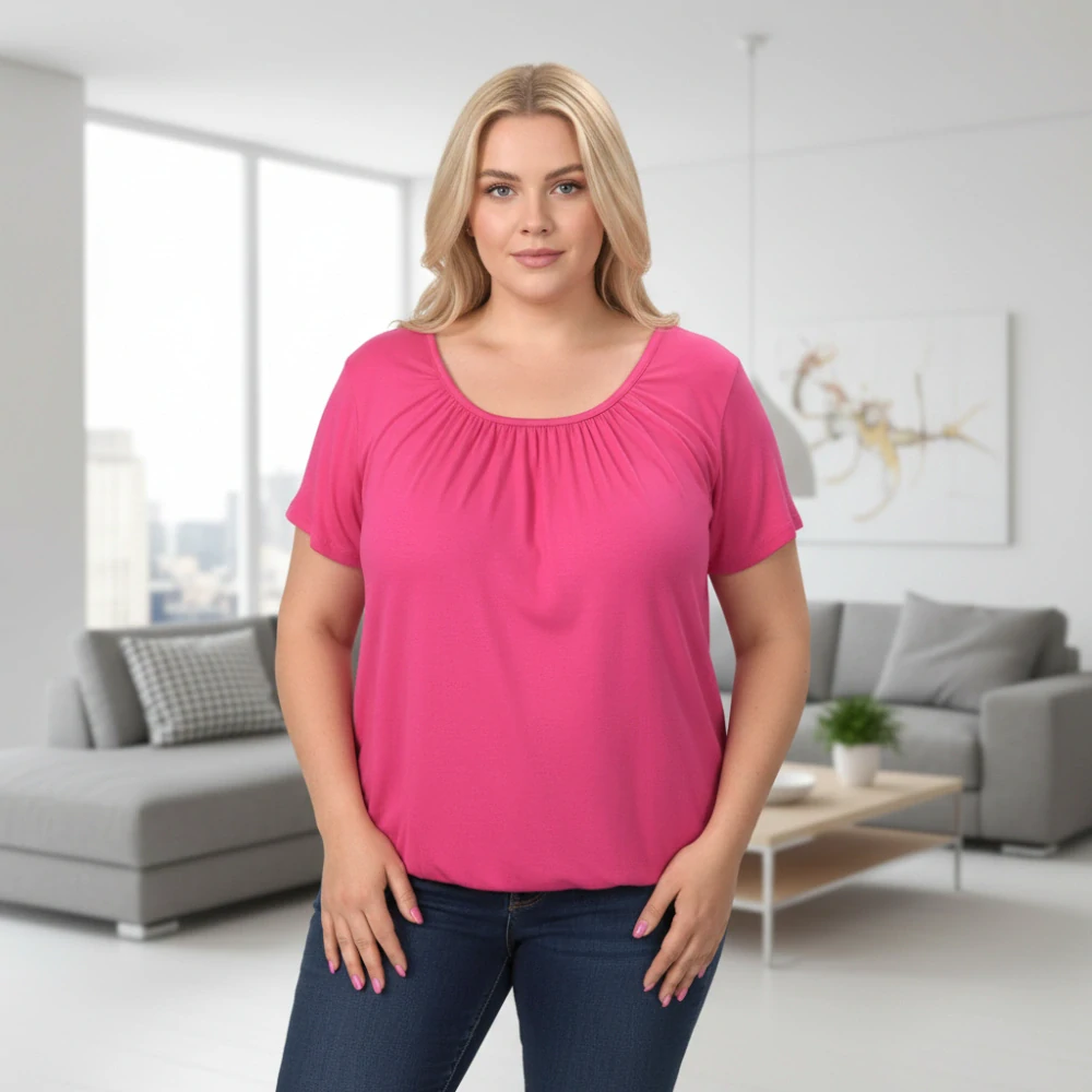 Dámské růžové triko do gumy Italy moda univerzální velikost L - 4XL P1691