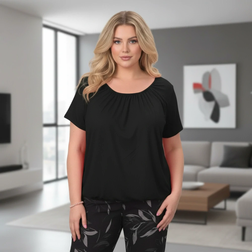 Dámské černé triko do gumy Italy moda univerzální velikost XXL - XXXL P1695