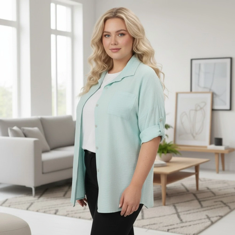 Dámská zelenkavá dlouhá košile v nadměrné univerzální velikosti XL - XXXL P1800