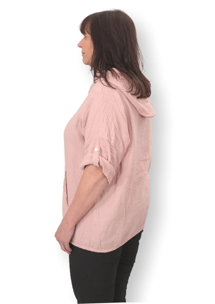 Dámská růžová bavlněná mušelínová mikina uni velikost XL-XXXL M1813
