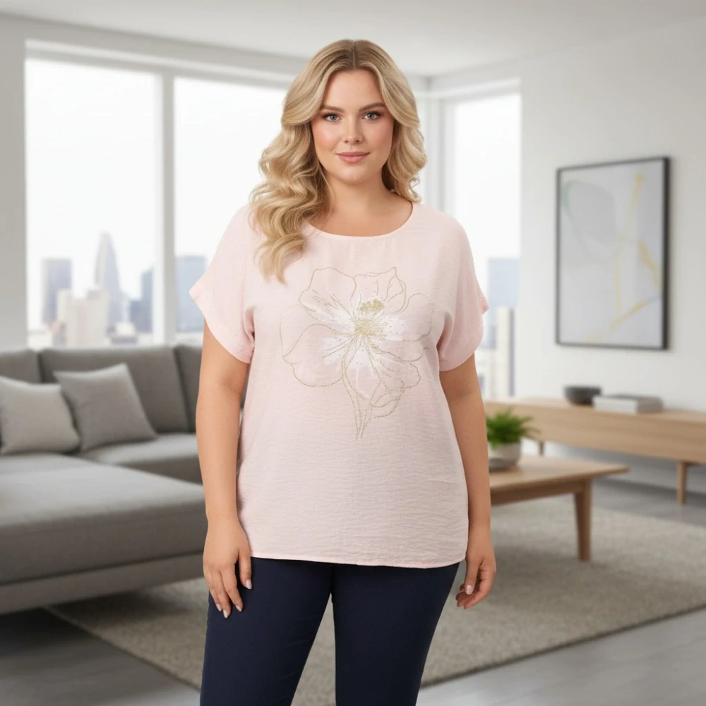 Dámské světle růžové triko Role fashion Italy moda univerzální velikost XL - XXL O2496