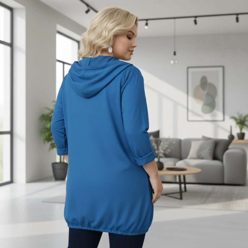 Dámská modrá dlouhá mikina v univerzální velikosti L-XXL L1997
