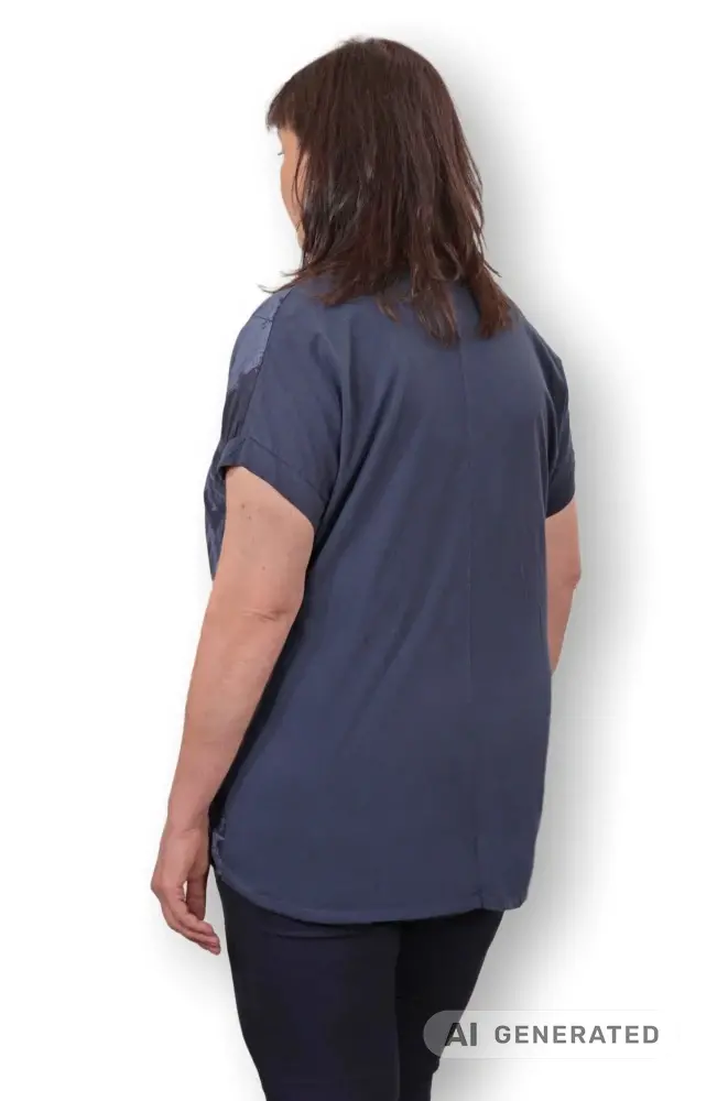 Italská móda dámské modré tmavé triko na stažení uni velikost L - XXL P1676