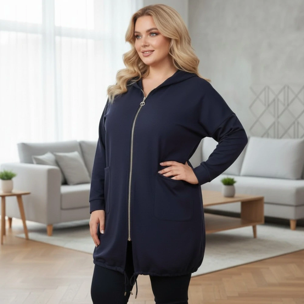Dámská modrá dlouhá mikina nadměrná uni velikost XL-XXXL L1995