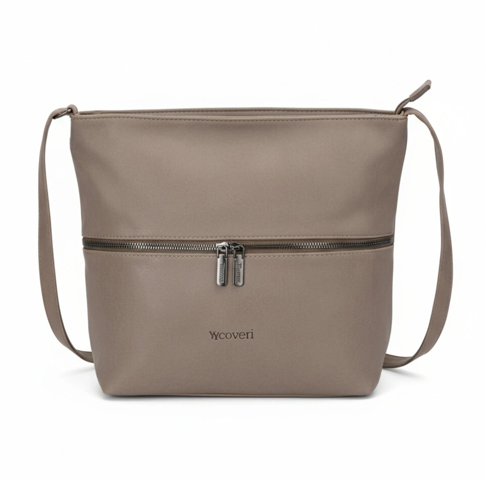 Dámská crossbody kabelka Coveri – béžová, elegantní s přední kapsou na zip