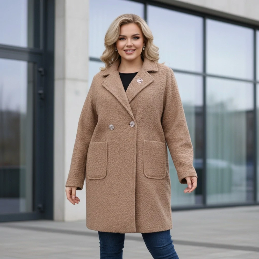 Dámský jarní světle hnědý kabát Liz uni M-XXL-978