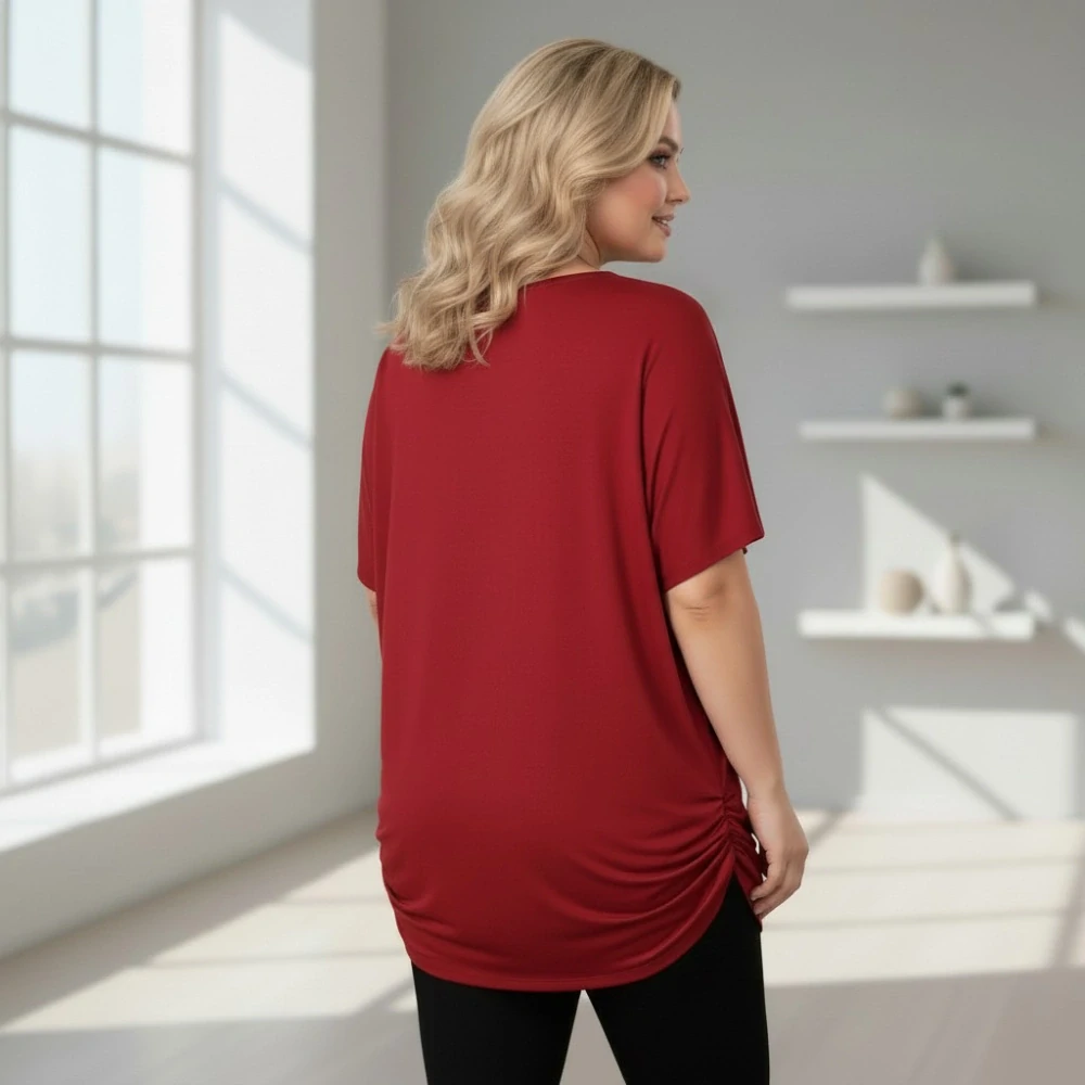 Dámské tmavě červené triko oversize velikost XL - XXXL N2349