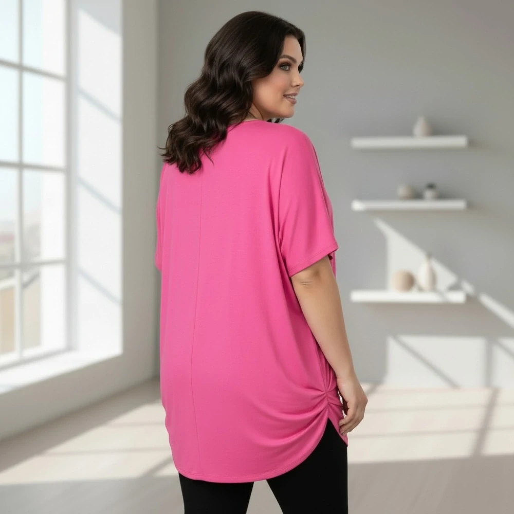 Dámské růžové triko oversize velikost XL - XXXL N2346