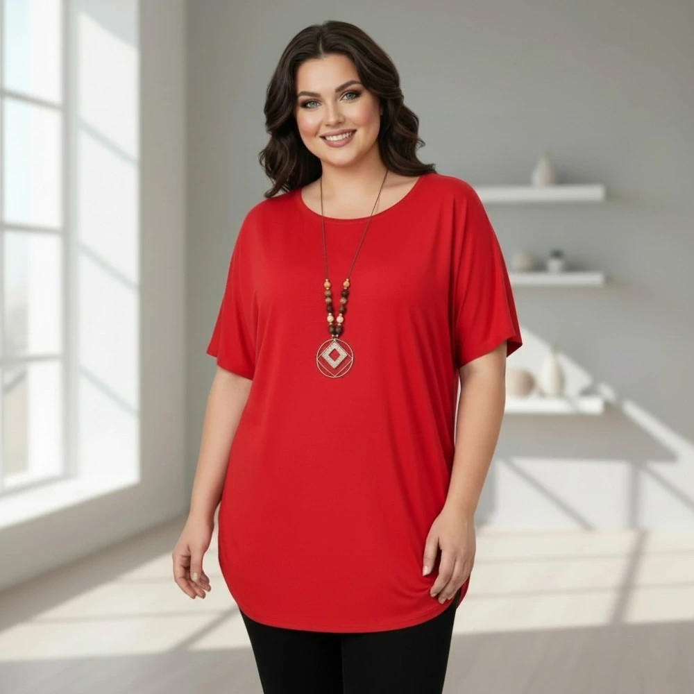 Dámské červené triko oversize velikost XL - XXXL N2340