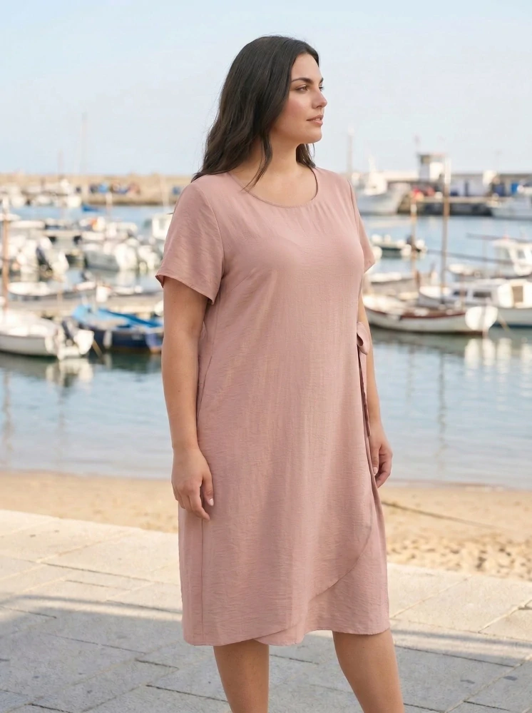 Elegantní béžové šaty S&F s bočním vázáním L582