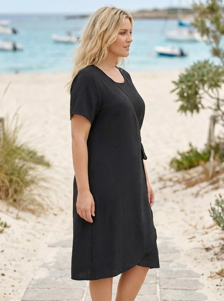 Elegantní černé šaty S&F s bočním vázáním L580