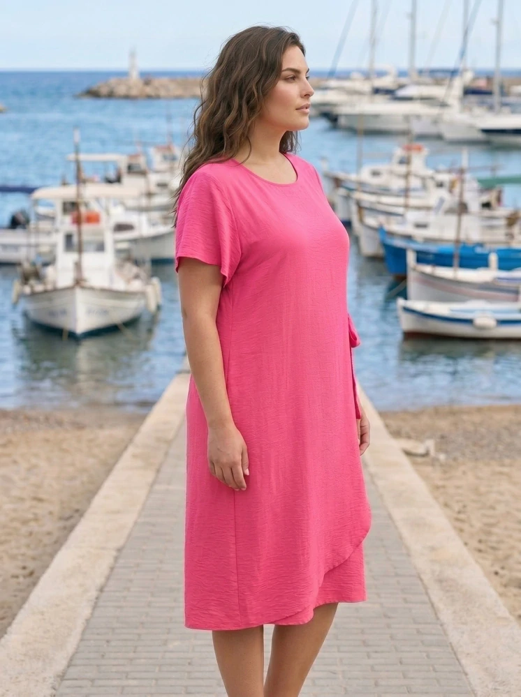 Elegantní růžové šaty S&F s bočním vázáním L578