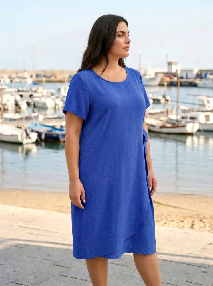 Elegantní modré šaty S&F s bočním vázáním L576