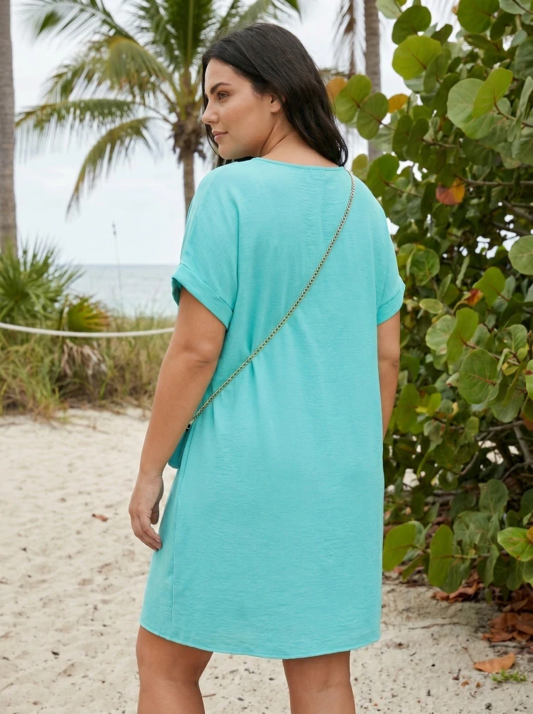 Tyrkysové letní šaty s kabelkou L572