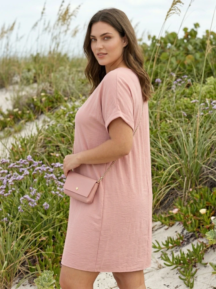 Světle růžové letní šaty s kabelkou L571