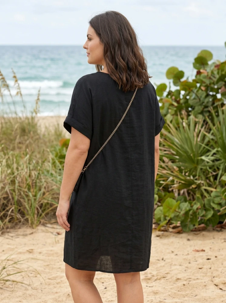 Černé letní šaty s kabelkou L565