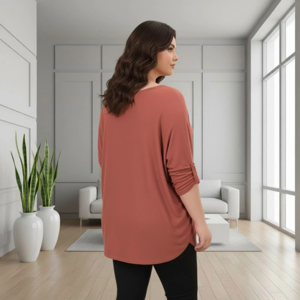 Dámský rezavá delší svetr uni velikost L-3XL T1278