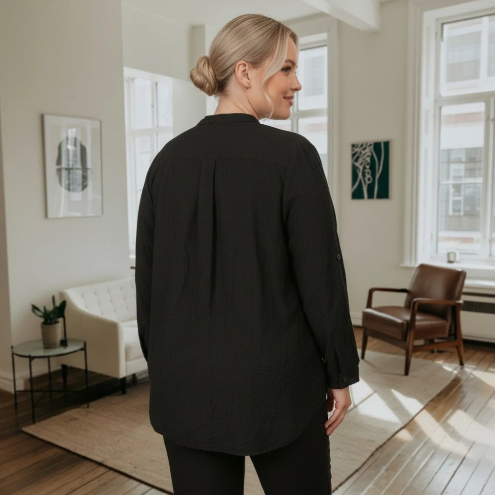 Dámská černá košile s dlouhým rukávem uni velikost XL - XXXL R1351