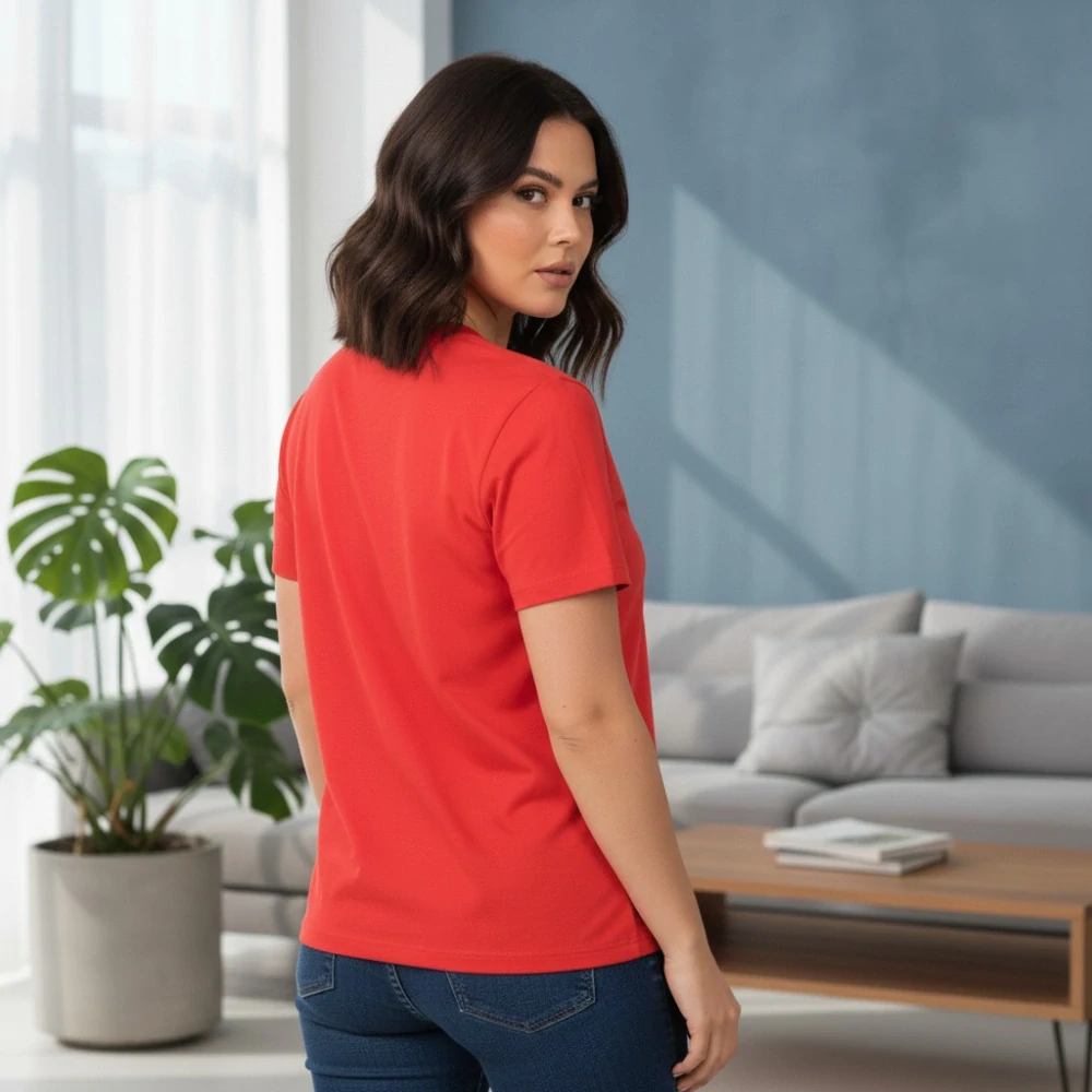 Dámské sportovní červené triko Benter s potiskem v nadměrných velikostech XL - 4XL R1529