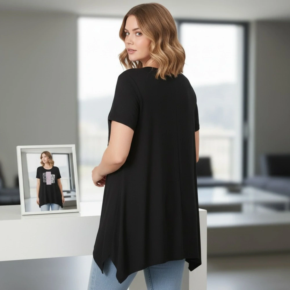 Dámské černé dlouhé elegantní triko Hebe Line R1610