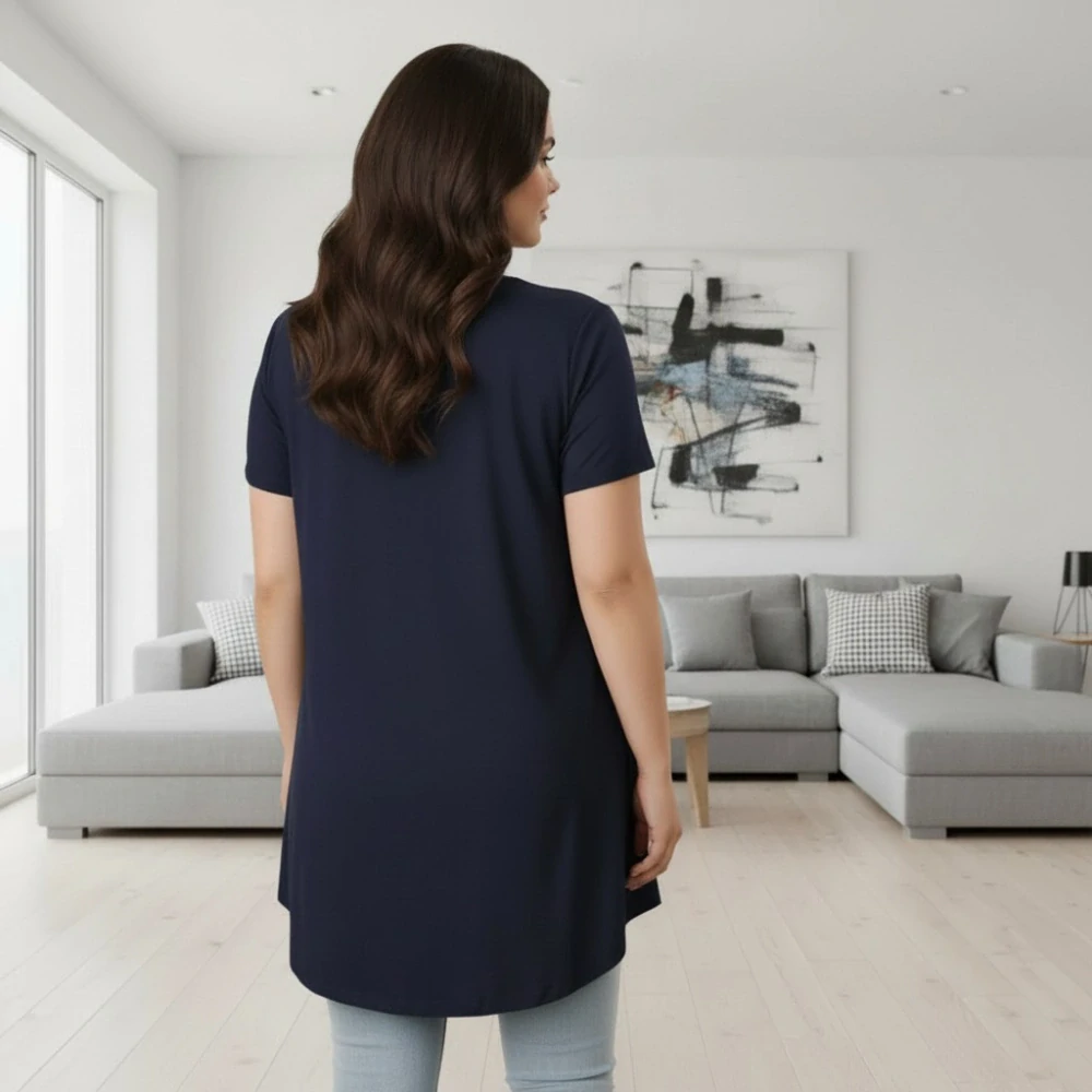 Dámské modré dlouhé elegantní triko Hebe Line R1612