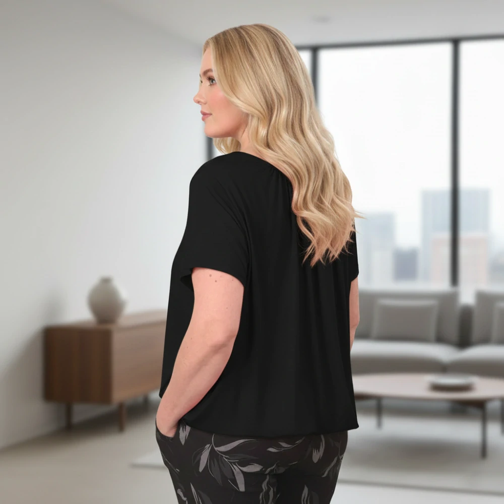 Dámské černé triko do gumy Italy moda univerzální velikost XXL - XXXL P1695
