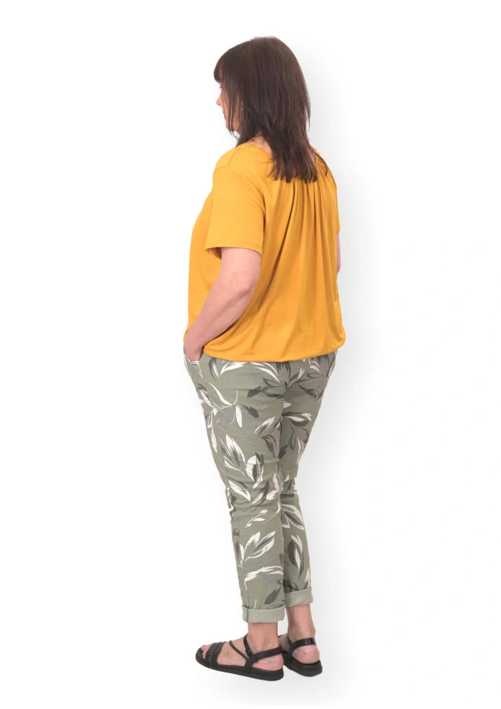 Dámské khaki pružné letní kalhoty D-Style Italská móda K1712