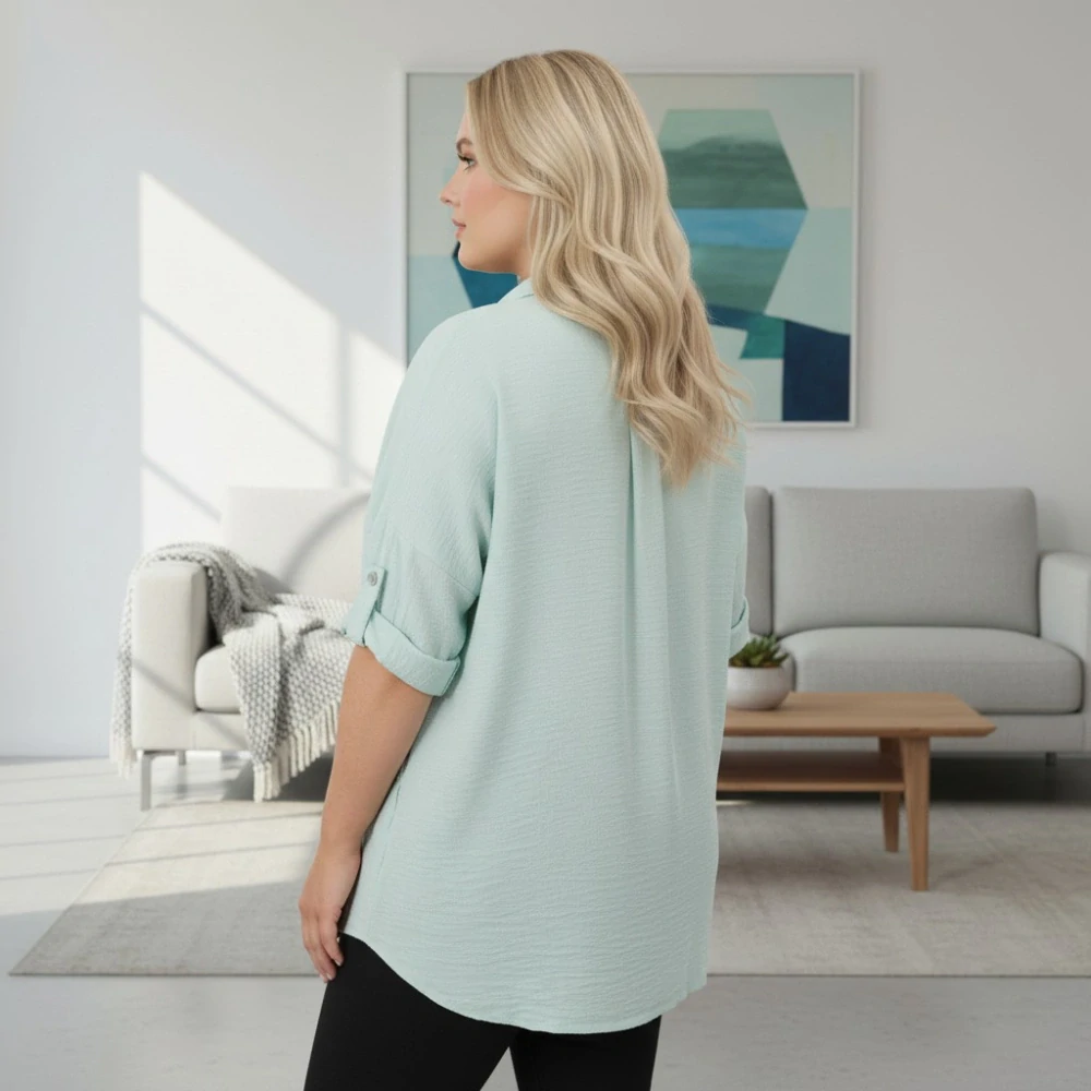 Dámská zelenkavá dlouhá košile v nadměrné univerzální velikosti XL - XXXL P1800