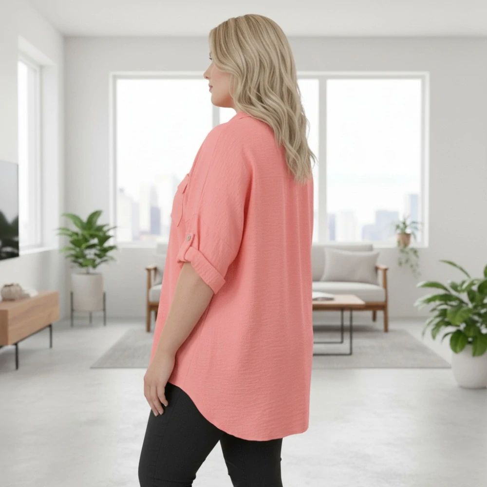 Dámská lososová dlouhá košile v nadměrné univerzální velikosti XL - XXXL P1802