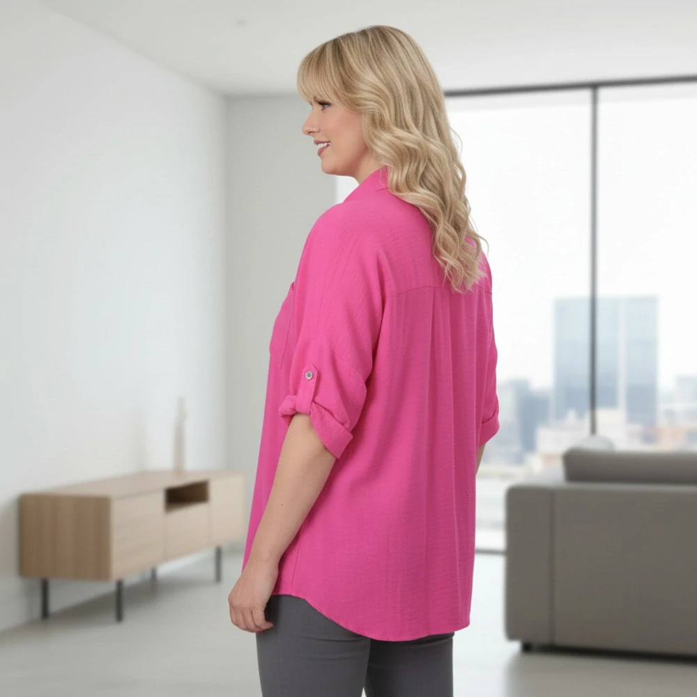 Dámská růžová dlouhá košile v nadměrné univerzální velikosti XL - XXXL P1804
