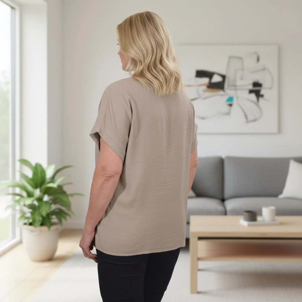 Dámské světle hnědé triko Role fashion Italy moda univerzální velikost XL - XXL O2498