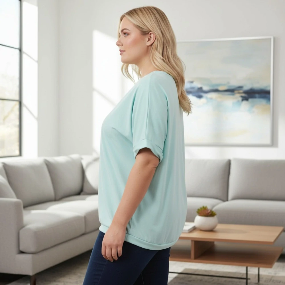 Dámské světle tyrkysové triko nadměrná univerzální velikost XL - 3XL R1306