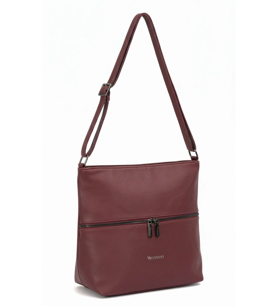 Dámská crossbody kabelka Coveri – vínová, elegantní s přední kapsou na zip