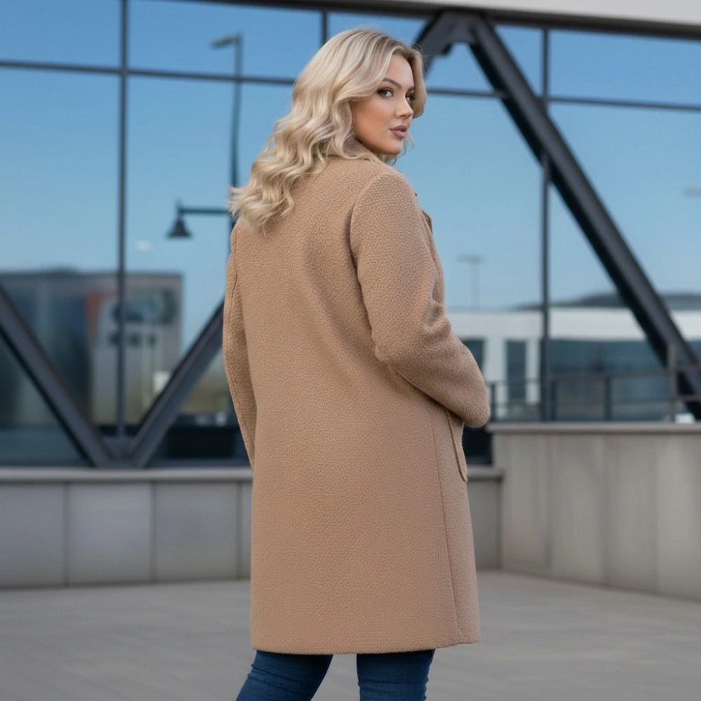 Dámský jarní světle hnědý kabát Liz uni M-XXL-978
