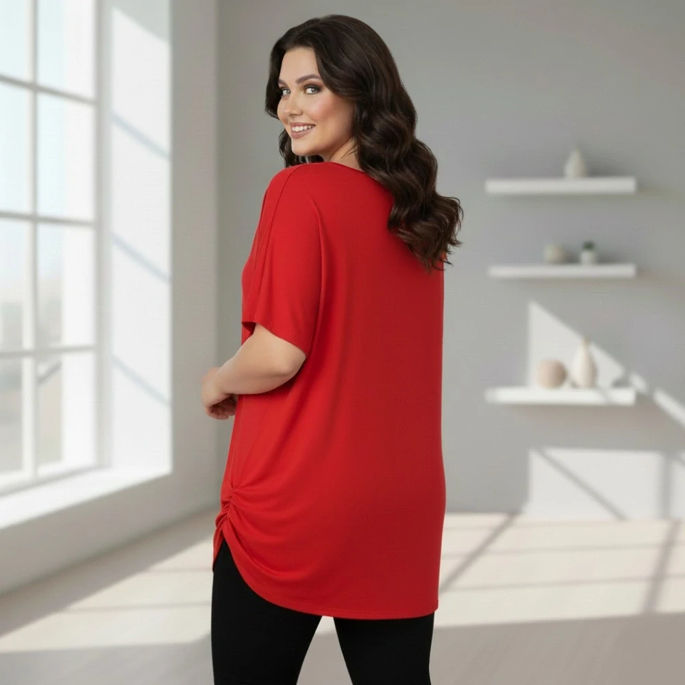 Dámské červené triko oversize velikost XL - XXXL N2340