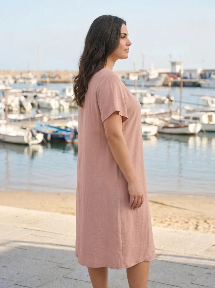 Elegantní béžové šaty S&F s bočním vázáním L582